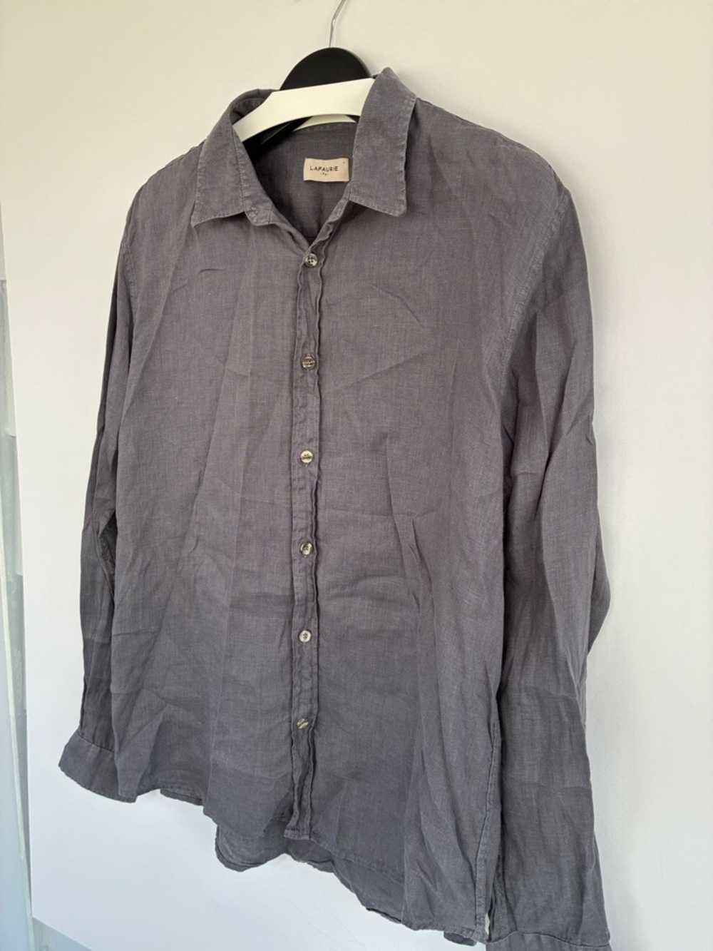 Lafaurie Men's Casual Long-Sleeve Linen Button-Down Shirt in Gray Large